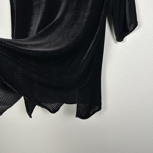 Eileen Fisher size L tunic top black burnout velvet stripe 3/4 sleeve see though - Picture 6 of 13